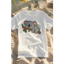 Fuddy Moda Unisex Koala Baskılı T-Shirt, Oversize Sevimli Baskılı Tişört