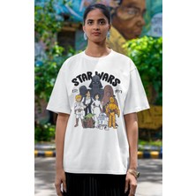 Fuddy Moda Unisex Star Wars Est 1977 Baskılı T-Shirt, Oversize Yıldız Savaşları Baskılı Tişört