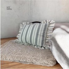 Premium Keten Gri Kalın Çizgili  Fırfırlı  Kırlent Kırlent Kılıfı (43 x 43 )