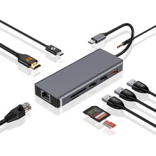 Porodo 9'u 1 Arada Usb-C Hub Type-C Pd 100W HDMI Ethernet USB Sd Kart 3.5mm Aux