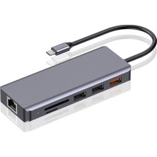 Porodo 9'u 1 Arada Usb-C Hub Type-C Pd 100W HDMI Ethernet USB Sd Kart 3.5mm Aux