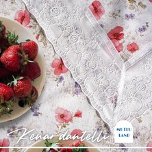 Mutlu Land Dolores Pvc Masa Örtüsü Kenar Dantel Beyaz - Kırmızı
