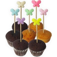 Beyhan Bayhan 50 Adet Dekoratif Kelebek Boncuklu Pasta Kürdanı 6 cm Karışık Renk - Kelebek 15 mm