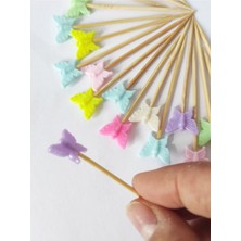 TM Tasarım Mağazası 50 Adet Dekoratif Kelebekli Boncuklu Kokteyl Kürdanı 6,5 cm Karışık Renk - Kelebekli Pasta Kürdanı