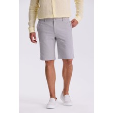 Jakamen Gri Comfort Fit Keten Dokulu Rahat Kesim Pamuklu Şort