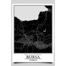 Bursa Şehir Haritası Çerçevesiz Poster-Harita Sanatı, Map Art Design