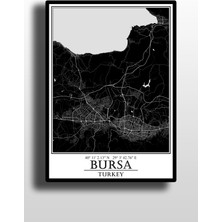 Bursa Şehir Haritası Çerçevesiz Poster-Harita Sanatı, Map Art Design