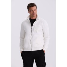 Jakamen Ekru Slim Fit Fermuarlı Pamuklu Likralı Eşofman Üstü