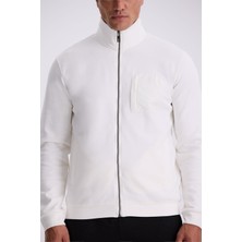 Jakamen Ekru Slim Fit Fermuarlı Pamuklu Likralı Eşofman Üstü