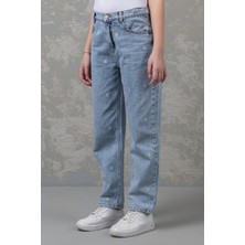 Dmb Boys & Girls % 100 Pamuk Papatya Nakışlı Ayarlanabilir Bel Straight Fit Jean Kız Çocuk Kot Pantolon