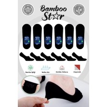 Bamboo Star Bambu Erkek Babet Siyah Çorap Dikişsiz Görünmez Kaydırman Topuk Silikonlu Premium 6'lı Siyah Çorap