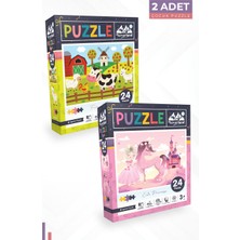 2 Adet 24 Parça Puzzle - Çiftlik Hayvanları ve Sevimli Prenses