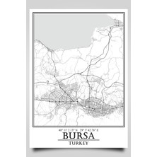 Bursa Şehir Haritası Çerçevesiz Poster-Harita Sanatı, Map Art Design