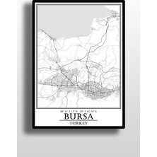 Bursa Şehir Haritası Çerçevesiz Poster-Harita Sanatı, Map Art Design