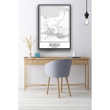 Bursa Şehir Haritası Çerçevesiz Poster-Harita Sanatı, Map Art Design