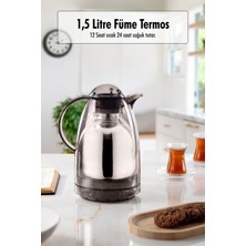 EW's Kitchenware 1.5 Lt Isı Yalıtımlı Çay ve Soğuk Su Termosu Füme (12 Saat Sıcak Tutar& Içi Camdır)