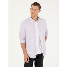 Cacharel Erkek Lila Slim Fit Keten Karışımlı Gömlek 50266184-VR034