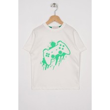 Zepkids Oyun Konsolu Baskılı Oversize Ekru Renk Erkek Çocuk Tshirt