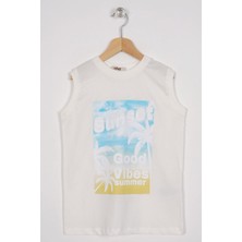 Zepkids Sunset Baskılı Ekru Renk Sıfır Kol Erkek Çocuk Tshirt