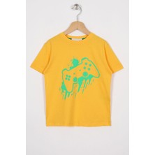Zepkids Oyun Konsolu Baskılı Oversize Sarı Renk Erkek Çocuk Tshirt