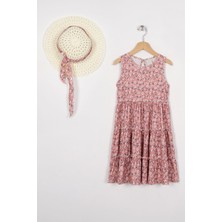 Bisiklet Yaka Sıfır Kol Şapka Aksesuarlı Kahverengi Renk Kız Çocuk Elbise