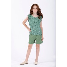 Zepkids Kız Çocuk Çiçek Baskılı Beli Lastikli Cepli Şortlu Takım 5-8 Yaş