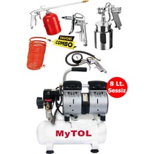 Mytol 1-1,5 8 Litre Yağsız Sessiz Küçük Hava Kompresörü ve Havalı Alet Seti 5 Tb 2 Yıl 600-650 499-250 Wa