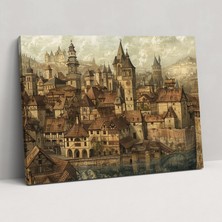 Rönesans Şehir Manzarası Leonardo Da Vinci Tarzı Kanvas Tablo - Leonardo Da Vinci, Kanvas Tablo, Duvar Dekorasyonu, Kanvas Tablo, 90X60