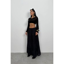 Black Fashion Bel Lastikli Maxi Etek