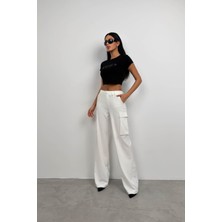 Black Fashion Kargo Cep Yüksek Bel Pantolon