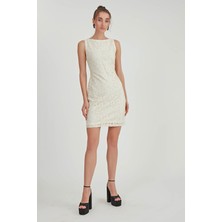 Vitrin Dantelli Sıfır Kol Astarlı Elbise