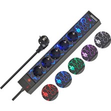 Store Gamer Prizi Gsl 05 USB LED Aydınlatmalı 5 Soketli Çoklu Priz (Oyun Kurulumu Için LED Renk Değişimi)
