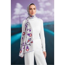 Imannoor Çöl Çiçeği Mor Krep Ipek Şal 80X210