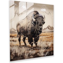 Görkemli Bizon Cam Baskı, Çarpıcı Cam Gravür, Ev Dekorasyonu, Duvar Dekoru, Cam Sanatı, Modern Sanat Eseri, 30X30