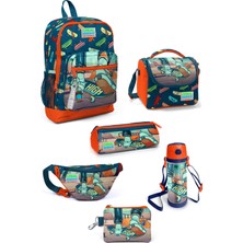 Coral High Kids Kaykay Desenli Çivit Neon Turuncu Dört Bölmeli Okul Sırt Çantası 6 Set 23723