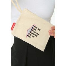 Geleneksel Filistin "from The Rıver To The Sea Palestıne Wıll Be Free" Dijital Baskılı Askılı Kanvas Clutch Fermuarlı El Çanta 20*15 cm