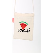 Geleneksel Filistin Üçgen Karpuz Dilimli + Filistin Arapça Yazılı Dijital Baskılı Askılı Kanvas Bez Fermuarlı Çanta 18*25 cm