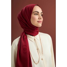 Imannoor Zincir Kare Bordo Pamuk İpek Şal 70x210