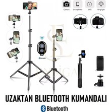 En Siga Siyah Bluetooth Kumandalı Tripod 2.1 mt 360 Döner Başlıklı Telefon Tutucu Ring Light Stüdyo Lamba A