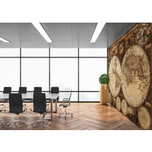 Umut Gergi Tavan Yuvarlak Dünya Haritası Temalı Tek Parça Duvar Kağıdı