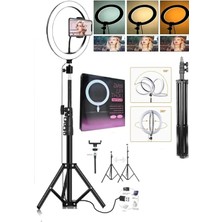 Bst Brandshoppingtr Siyah 10"inç Ring Light Youtuber Tiktok Çekim Işıklı Telefon Tutucu Influencer Makyaj Işığı 2.10 M