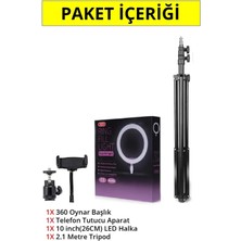 Bst Brandshoppingtr Siyah 10"inç Ring Light Youtuber Tiktok Çekim Işıklı Telefon Tutucu Influencer Makyaj Işığı 2.10 M