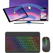 Alfa MEC Samsung Galaxy Tab A9 8.7 Inç X110 X115 Uyumlu Aydınlatmalı Işıklı Kablosuz Bluetooth Klavye+Mouse Rgb-Set