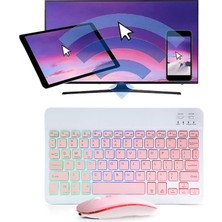 Alfa MEC Samsung Galaxy Tab A9 8.7 Inç X110 X115 Uyumlu Aydınlatmalı Işıklı Kablosuz Bluetooth Klavye+Mouse Rgb-Set