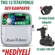 Woodhub Rain Bird Dış Mekan Tm2-12 Istasyonlu Kontrol Ünitesi ve 12 Adet 100DV Vana Seti