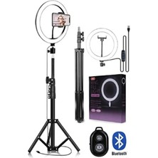 Enshall Beyaz Ring Light Bt Kumandalı Işık 120 LED Tiktok Tripod Işıklı Makyaj Işığı 10 Inç 2.1 mt Tripod S