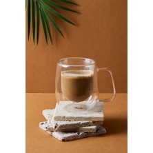 Mis Kitchen  Çift Cidarlı Kupa Bardak 250 ml Espresso Kahve Çay Fincanı Borosilikat Kulplu Cam Çay Bardağı