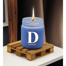 Bk Gift Kişiye Özel Dtf Isimli Mavi Renkli Cam Kavanozda Kokulu Mum-2, Arkadaşa Hediye, Sevgiliye Hediye, Doğum Günü Hediyesi