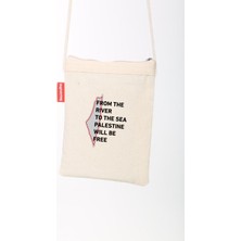 Geleneksel Filistin "from The Rıver To The Sea Palestıne Wıll Be Free" Dijital Baskılı Askılı Kanvas Bez Fermuarlı Çanta 18*25 cm