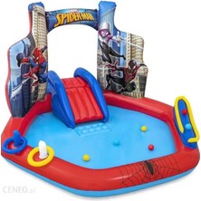 Sole 62002 Pompalı-Bestway 98793 Spiderman Temalı Kaydıraklı Fıskiyeli Aquapark Şişme Eğlence Havuzu